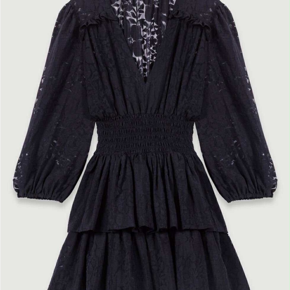 Maje Paris Black Lace Long Sleeve Mini Dress XS